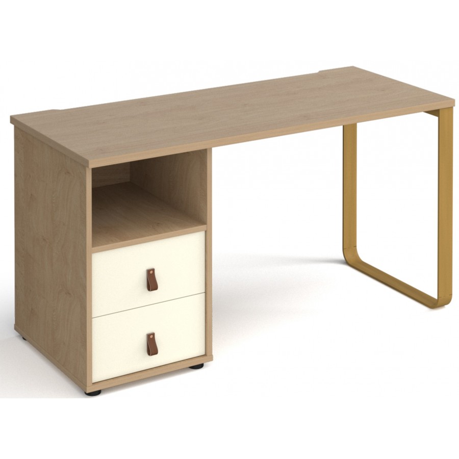 Cairo Straight Desk with Brass Leg and Integrated Drawers